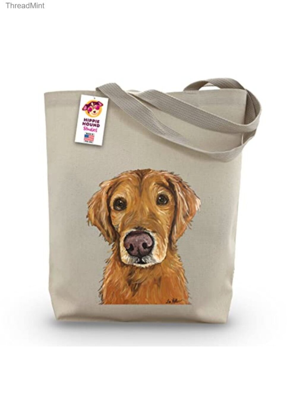 Golden Retriever Canvas Tote - Handmade Reusable Shopping Bag